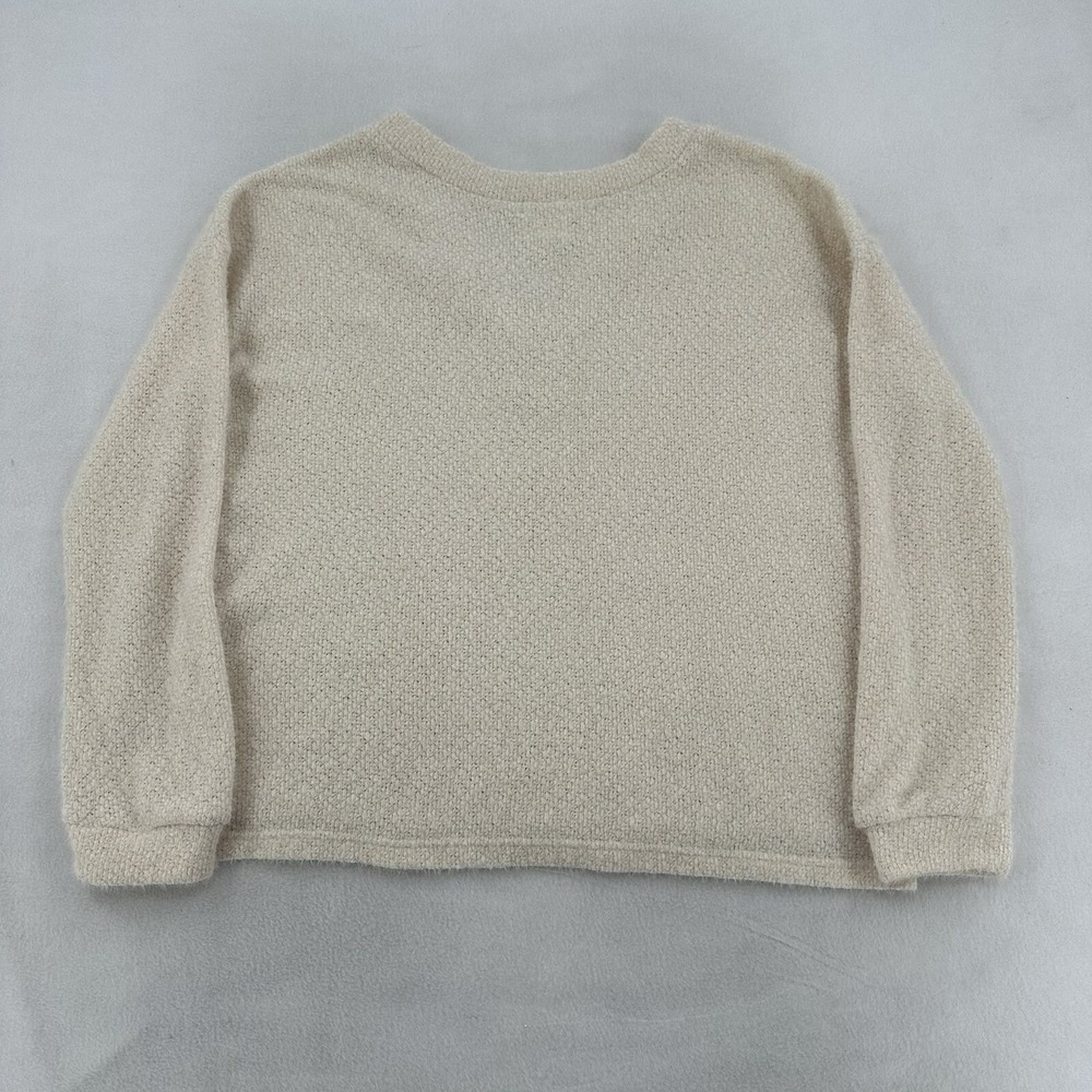 Blu Pepper Cozy Life Henley Sweater Cream Textured Knit V-Neck Cozy Womens M - Picture 2 of 9